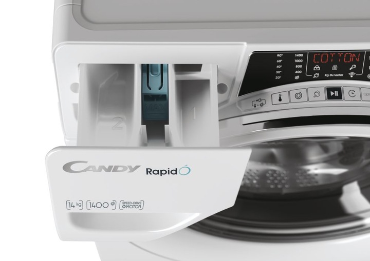 Actual product image Candy RO14146DWMCE/1-S Washing Machine, A, Front loading, Depth 60 cm, 14 kg, White (14 kg, Left)