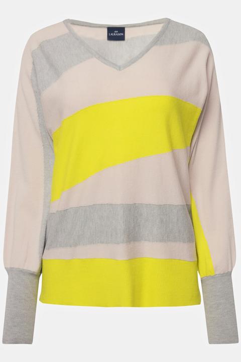 Produktbild Laurasøn Pullover, asymmetrische Blockstreifen, Kimono-Passform, V-Ausschnitt, angarm (M)