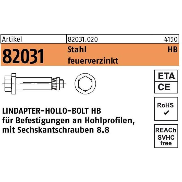 Lindapter, Dübel, Hohlraumdübel R 82031 m.6-kantschraube HB 16-2 (100/50) 8.8 feuerverzinkt (1 Stk.)