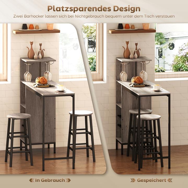 Image du produit Homcom Bartisch Set MDF, Stahl Grau (121,5 x 40 x 122 cm)