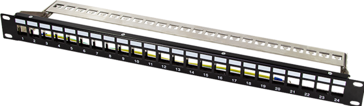 Produktbild LogiLink 19" Patchpanel für 24 Keystone-Module, mit Beschriftungsfeldern u. Kabelabfang