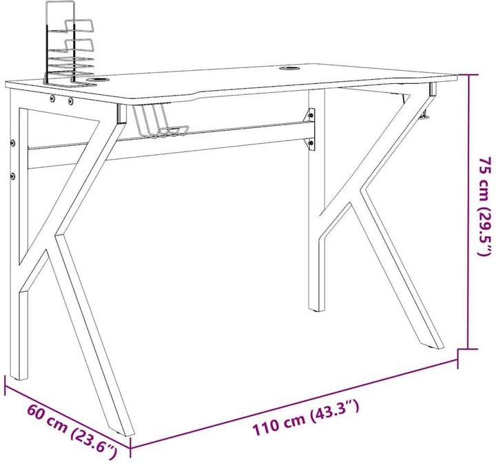 Immagine prodotto vidaXL Gaming Schreibtisch (110 x 60 x 75 cm)