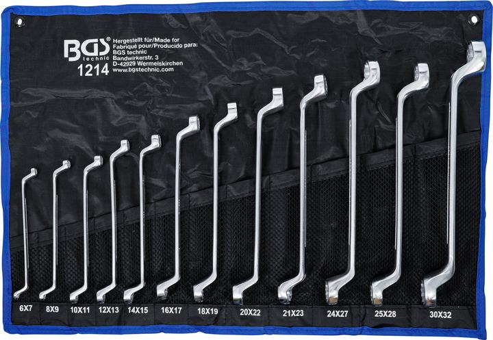 BGS Set di 12 Chiavi a doppio anello, a gomito SW 6 x 7 - 30 x 32 mm ( 1214 ) (19 mm, 6 mm, 12 mm, 24 mm, 14 mm, 22 mm, 16 mm, 23 mm, 10 mm, 21 mm, 18 mm, 27 mm, 7 mm, 17 mm, 11 mm, 15 mm, 26 mm, 30 mm, 8 mm, 28 mm, 9 mm, 29 mm, 13 mm, 20 mm, 25 mm)