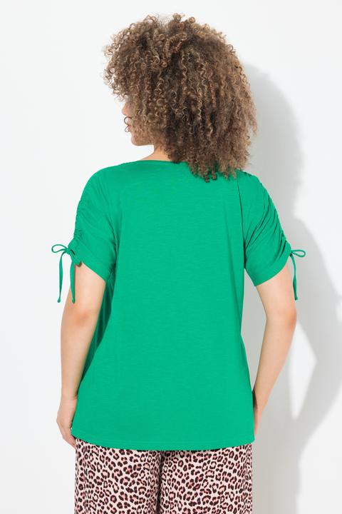 Image du produit Ulla Popken T-shirt oversize à message. Encolure ronde et cordons à froncer (50, 52)
