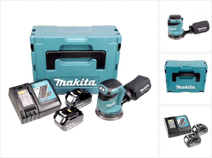 Productafbeelding Makita DBO 180 RFJ 18 V accu vlakschuurmachine + 2x accu 3,0Ah + lader + Makpac (Excentrische schuurmachine)