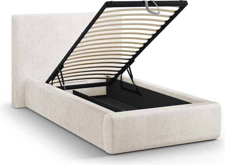 Actual product image Micadoni Storage Bed With Headboard, "Amy", Light Beige, 220x130x95 Made in Europe (90 x 200 cm)