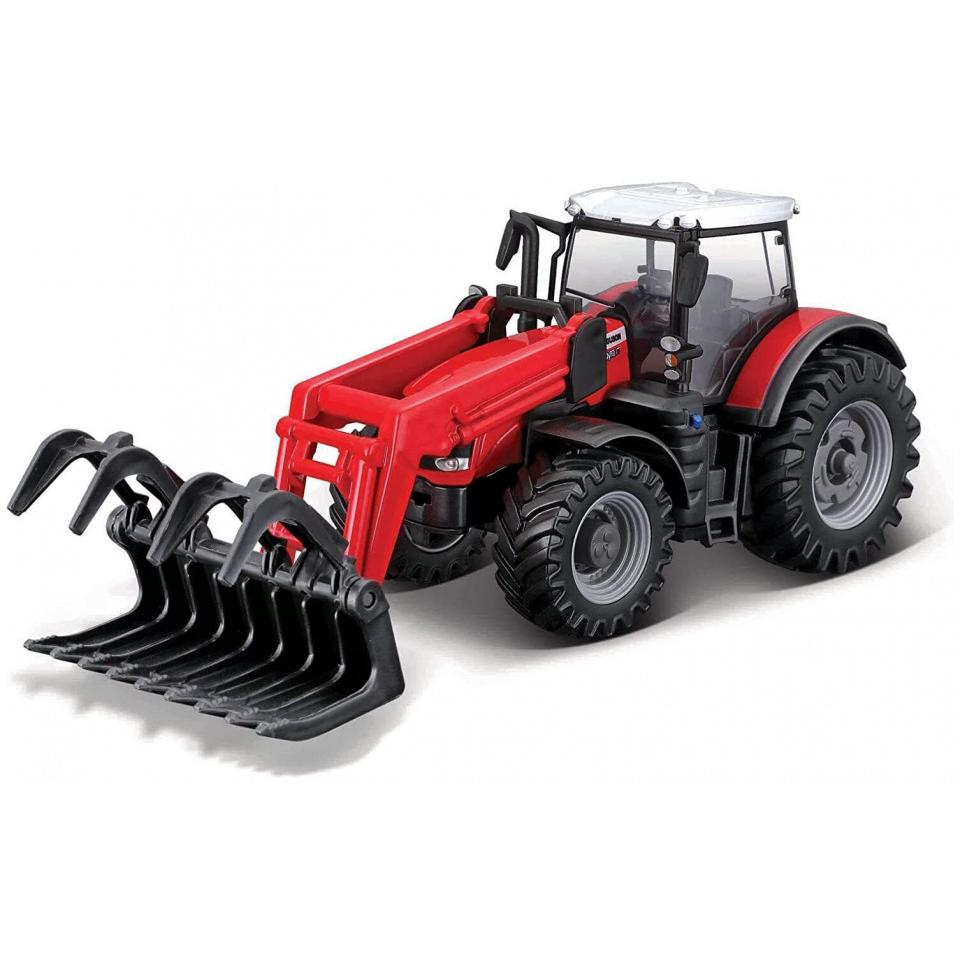 Bburago 18/31634 Trattore Massey Ferguson 8740S Scala Ufficiale 1:32 Rosso Metallizzato con Trasmissione e
