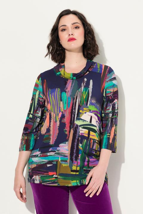 Immagine prodotto Ulla Popken Damen grosse Grössen Shirt, grafischer Druck, Rollkragen, 3/4-Arm marine 54+ 832953130-54+ (54)