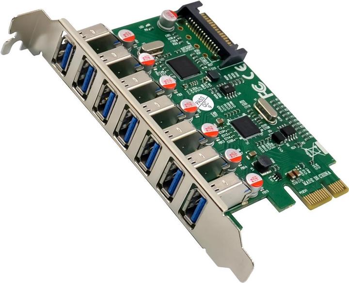 Produktbild InLine Schnittstellenkarte, 7x USB-A 3.2 Gen.1, PCIe, mit SATA Stromanschluss