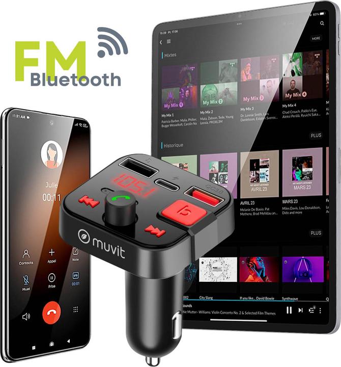 Actual product image Muvit Cigarette lighter charger with USB /USB-C charging ports