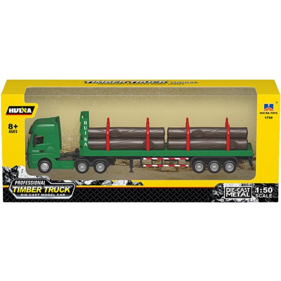Huina Ciężarówka Transport Drewna Metalowa 1:50 Zielona
