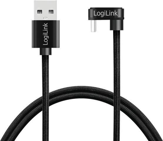 Actual product image LogiLink USB 2.0 Type-C cable, C/M 180° to USB-A/M, aluminium, black, 3 m (3 m, USB 2.0, 60 W)