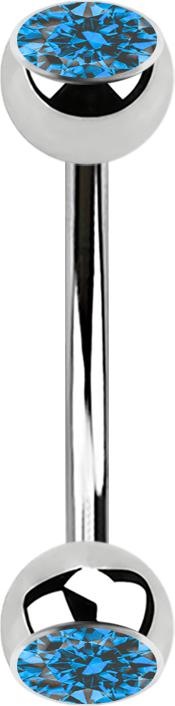 Image du produit Star Piercing Micro banane argentée avec deux boules cristal bleu clair (Acier chirurgical 316L)