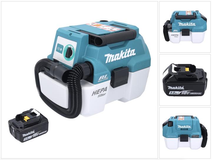 Produktbild Makita DVC 750 LT1 Akku Staubsauger LXT 18 V 67 mbar 7,5 l Brushless + 1x Akku 5,0 Ah - ohne (Nass-Trockensauger)