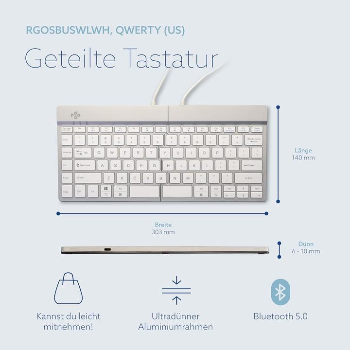 Actual product image R-Go Tools R-Go Keyboard Split Break US Layout Bluetooth White (USA, Wireless)
