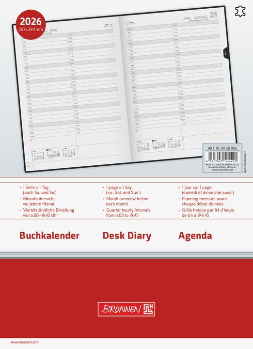Actual product image Buchkalender Mod. 787 2026 | A4, Leder, schwarz (A4, German)