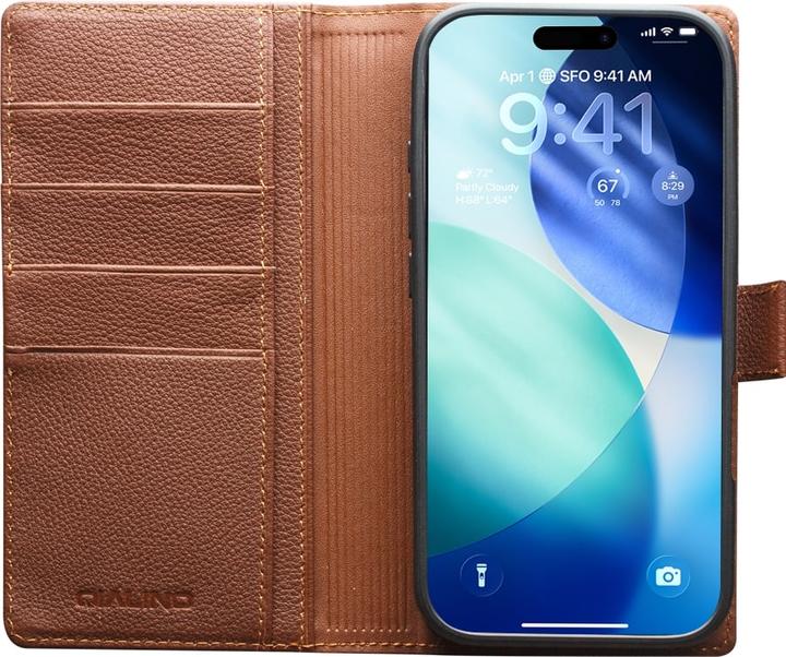 Image du produit QiAlino Coque Flip Luxury magnetic 2 en 1 MagSafe wallet cuir véritable (Apple iPhone 17 Pro)