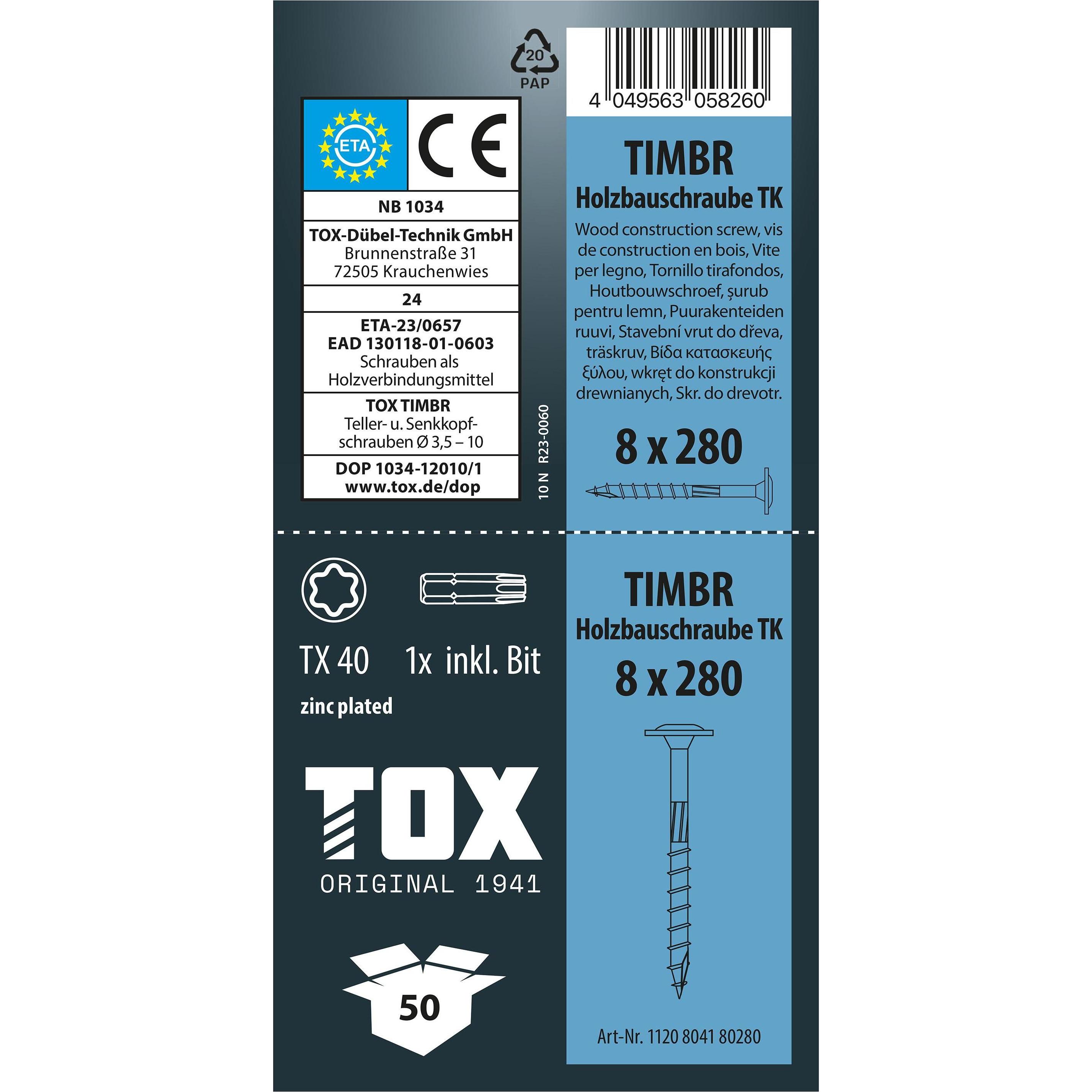 Thumbnail - Tox, Schrauben, TIMBR 8,0 x 280 TK (50 Stk.) (50 Schrauben pro Stück)