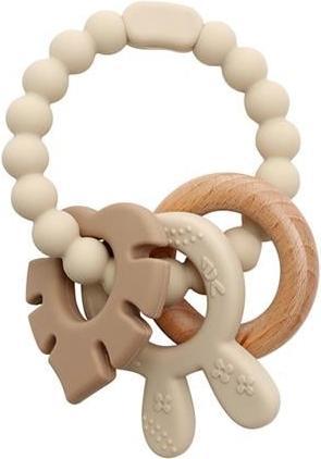 Imagetoys Magni - Teether bracelet, silicone with wooden ring leaves and bunny-ears appendix - Beige (5577) (Silikon mit Holzring)