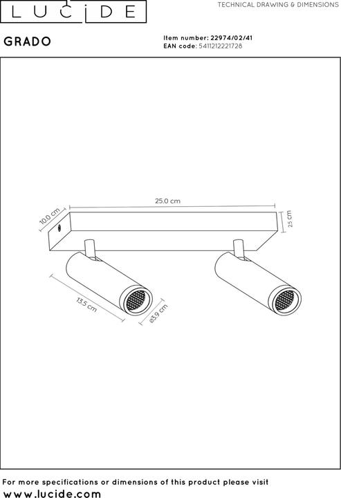 Produktbild Lucide GRADO GU10 (MR11) Deckenstrahler 2-fach Modern Taupe 22974/02/41 (GU10)