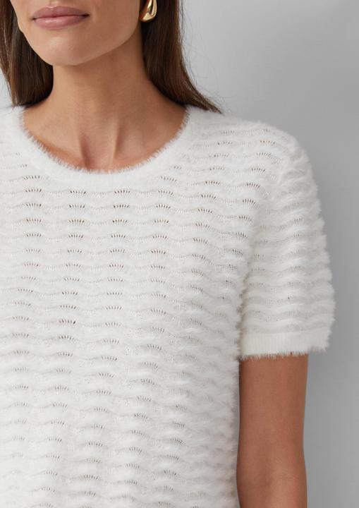 Produktbild s.Oliver Strickpullover Kuscheliger Kurzarm-Pullover mit Wellenstrickmuster und Pailletten (40)