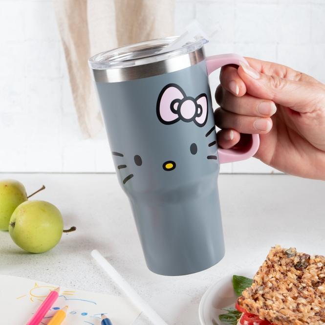Produktbild pos Trinkbecher Hello Kitty mit Strohhalm Edelstahl grau 750ml