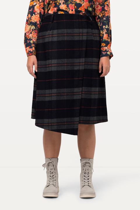 Image du produit Ulla Popken Jupe portefeuille style tyrolien, ligne en A avec ceinture confortable, motif à carreaux (46)