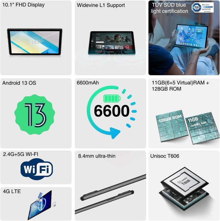Actual product image Doogee T10S (Tablette 4G - 10.1", 128 Go, 6 Go RAM) Gris (4G, 10.10", 128 GB, gris)