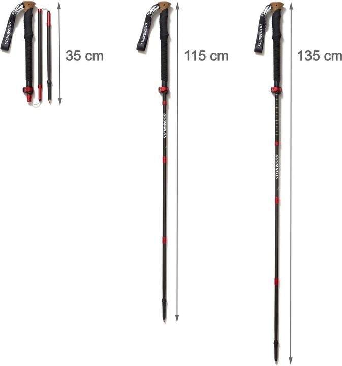 Nährwerte und Zutaten Steinwood Carbon Wanderstöcke, Leicht, Verstellbar, mit Gummipuffern und Tragebeutel, Faltbar 135cm (115 - 135 cm)
