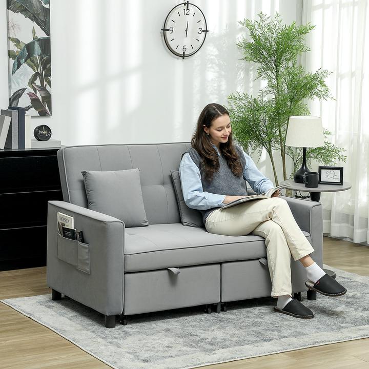 Produktbild Homcom Schlafsofa Polyester, Eukalyptusholz Grau (2-Sitzer)