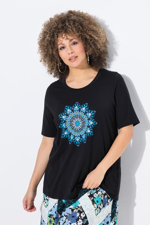 Image du produit Ulla Popken T-shirt motif mandala, décolleté rond et manches courtes, coupe évasée (46, 48)