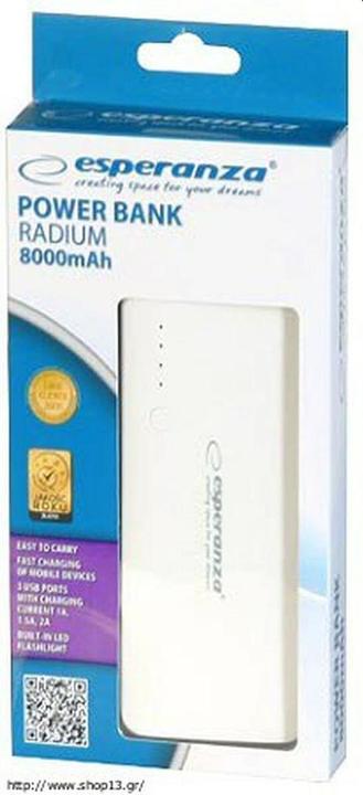 Produktbild Esperanza EMP106WE Radium - Grau - Weiss - Universal - Rechteck - 8000 mAh - USB - 5 V (8000 mAh, 29.60 Wh)