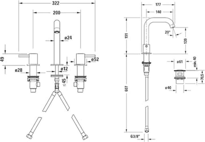 Actual product image Duravit Circle 3-hole basin mixer, 140 mm projection, with drain set, chrome, CE1060005010