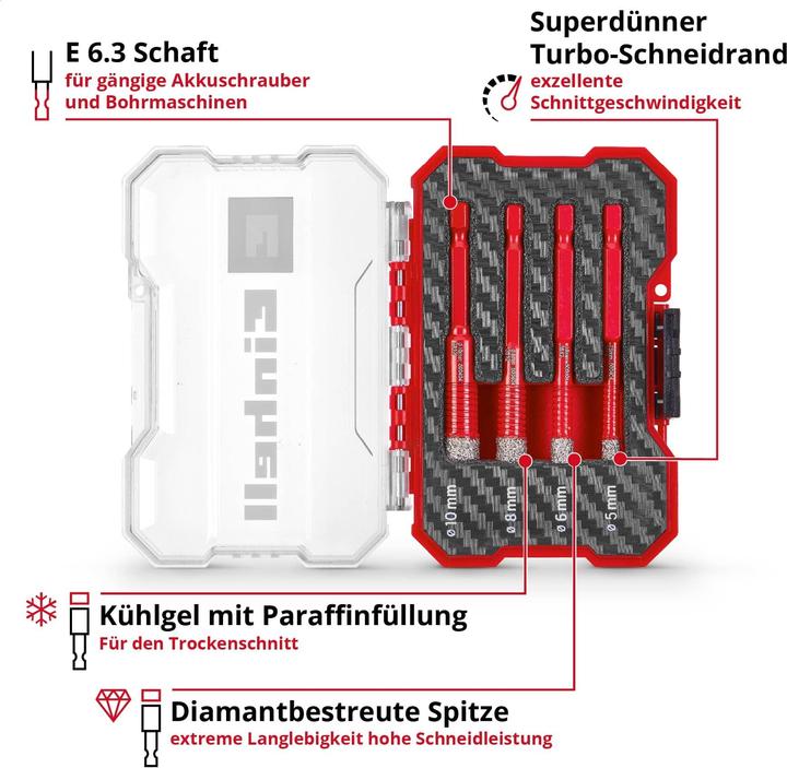 Actual product image Einhell Diamond tile drill bit set, 500404, XS case, 4-piece (5-10 millimetres)