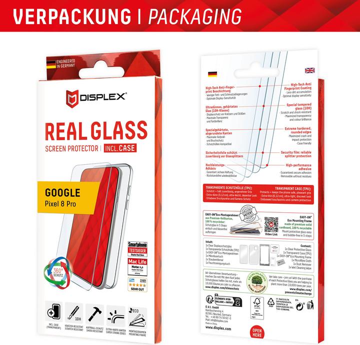 Produktbild Displex Real Glass, 2D Panzerglas + Handyhülle (1 Stück, Google Pixel 8 Pro)
