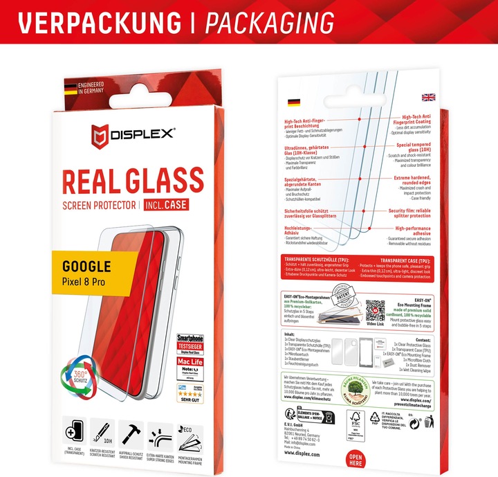 Actual product image Displex Real Glass, 2D Panzerglas + Handyhülle (1 Piece, Google Pixel 8 Pro)