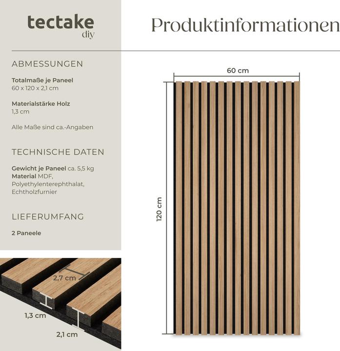 Image du produit tectake Lot de 2 panneaux acoustiques Sonic Wall imitation bois (2 pcs)