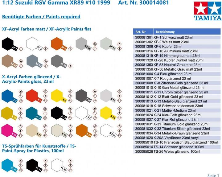 Immagine prodotto Tamiya 1:12 Suzuki RGV Gamma XR89 #10 1999