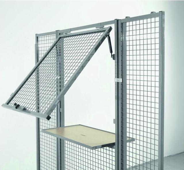 Dispensing unit with lockable storage shelf, acrylic/sheet metal, height 2200 mm