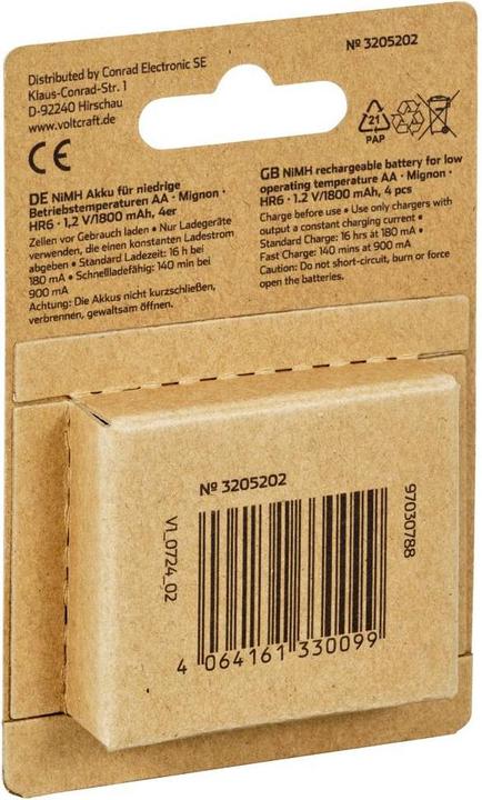 Produktbild Voltcraft VC-16026010 Mignon (AA)-Akku NiMH 1800 mAh 1.2 V 4 St. (4 Stk., AA, 1800 mAh)