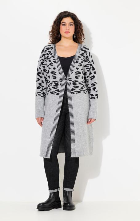 Produktbild Ulla Popken Long-Strickjacke, Leomuster, V-Ausschnitt, Langarm (58)