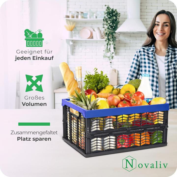 Actual product image Novaliv Folding boxes foldable sturdy 4x 30L blue black baskets shopping box folding boxes set carrying box