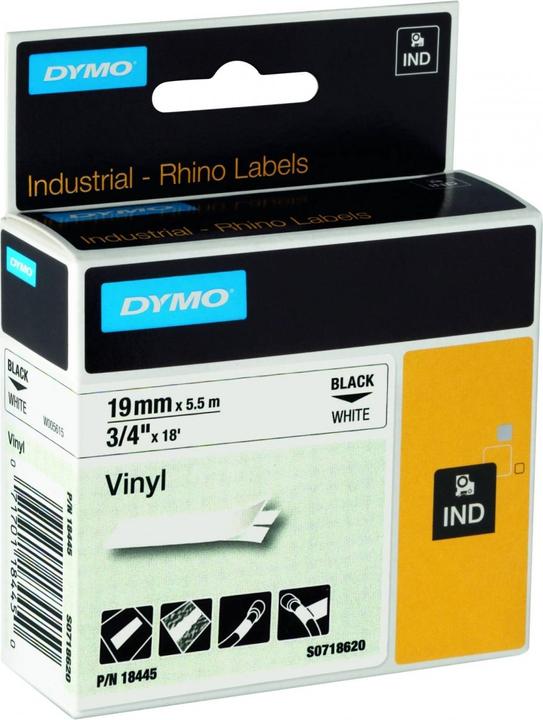 Productafbeelding Dymo Rhino vinyl tape, zwart (1.90 cm, Wit)