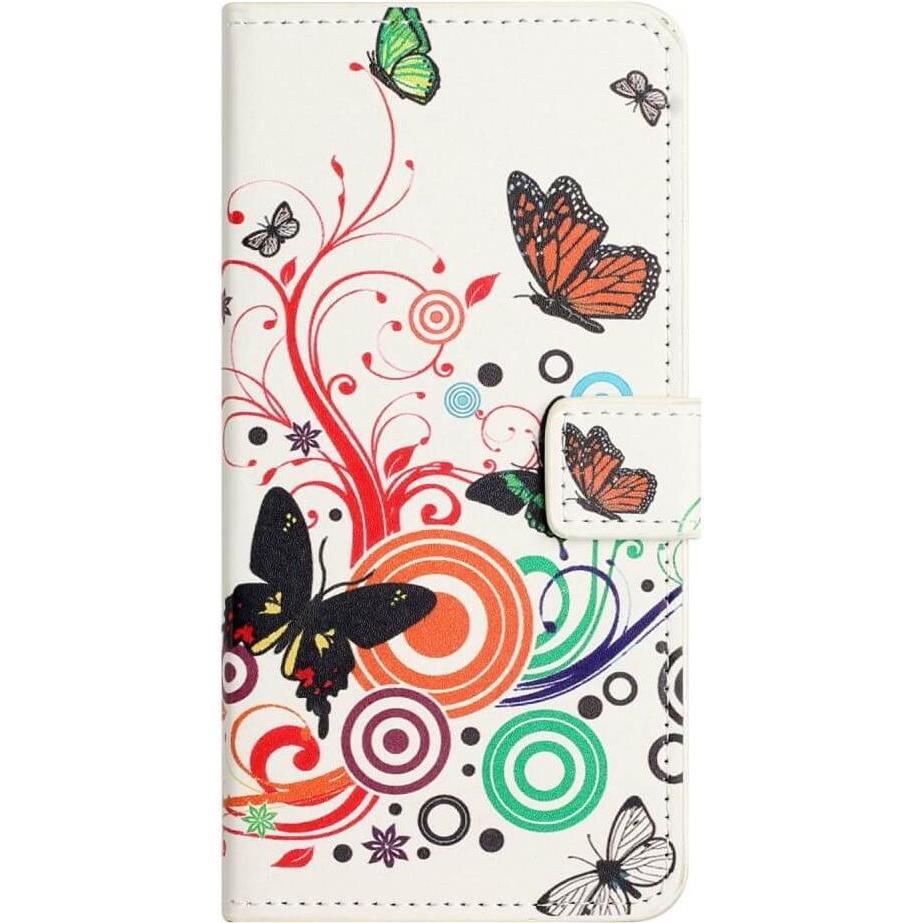 Cover-Discount iPhone 14 Pro Max - Leder Etui Hülle Schmetterling weiss (Apple iPhone 14 Pro Max), Smartphone Hülle, Wei...