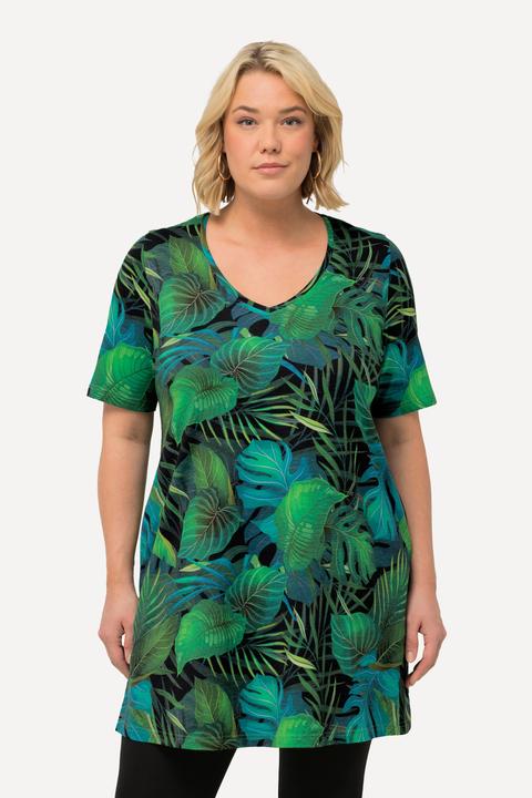 Produktbild Ulla Popken Longshirt, Blätter, A-Linie, V-Ausschnitt, Halbarm (68)