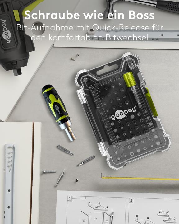 Image du produit Goobay Bithalter-Set mit 72-tlg. Bitsatz (Carré intérieur, Six pans creux TX, Trilogie)