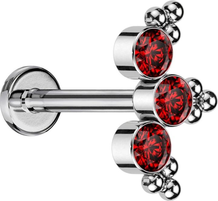 Produktbild Star Piercing Micro Threadless Labret silber dreiecks Kugeln drei Kristalle rot (Titan, ohne Messing)