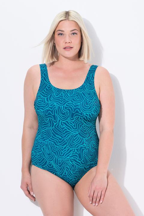Image du produit Ulla Popken Maillot de bain sans bonnets souples, bande sous la poitrine, motif lignes (42, 44)