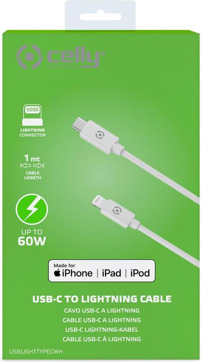 Image du produit Celly Lightning - USB type C (1 m, USB 3.2 Gen 2, 60 W)