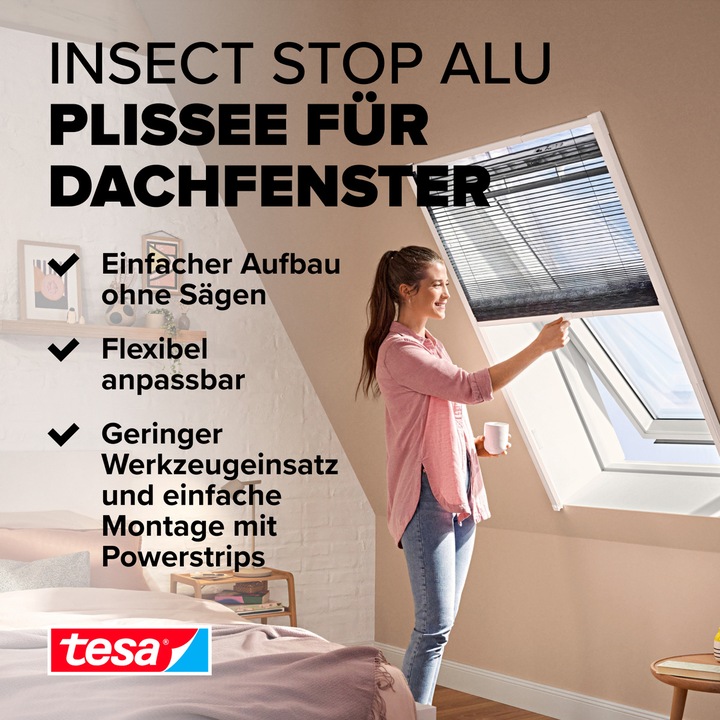 Actual product image tesa Aluminium pleated insect screen for roof windows, roller blind, telescopic, easy installation (164 x 102 cm)